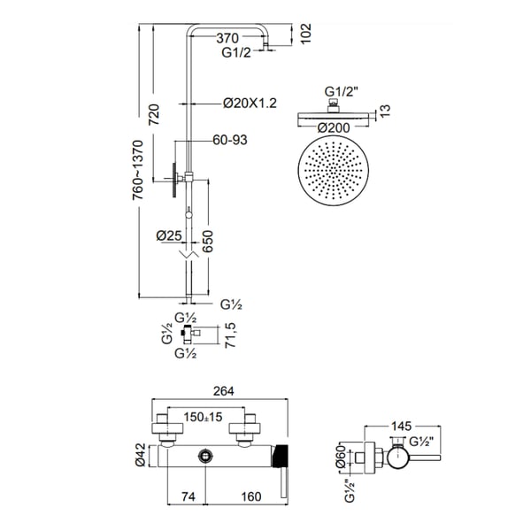 Στήλη ντους Slim white matt 500065-300